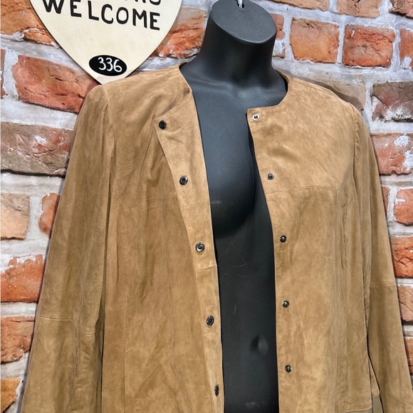Chico’s sz3 Leather Suede Tan lightweight snaps jacket 16/18 XL GUC SOFT - Picture 5 of 9